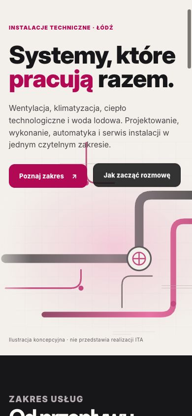 Koncepcja kontaktu Pagehouse na telefonie: opis oficjalnej drogi kontaktowej i trzy pola demonstracyjne mieszczą się w ekranie.